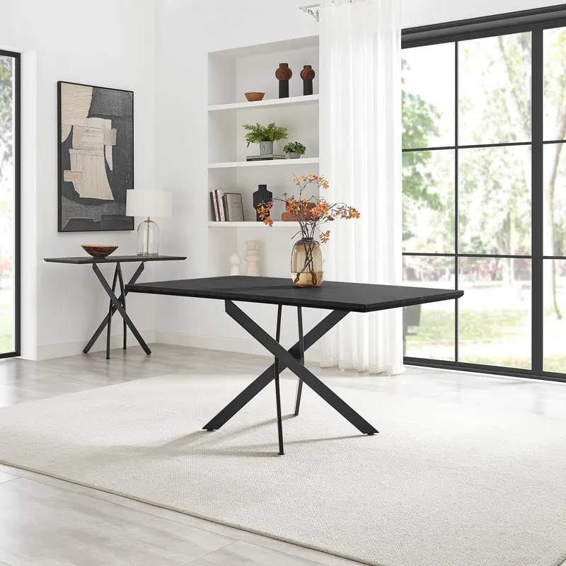 FurnitureboxUK Unisex Leonardo Rectangular Black Wood & Metal 6 Seater Dining Table Black female