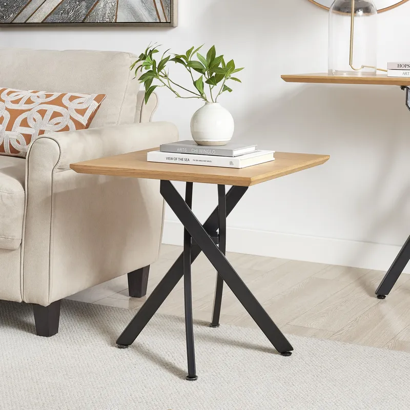 FurnitureboxUK Unisex Leonardo Square Oak Veneer & Black Side Table in Light Brown Light Brown One Size female