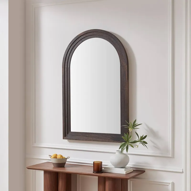 FurnitureboxUK Unisex Liora Walnut Wood Full Length 120x80cm Arch Mirror Walnut female