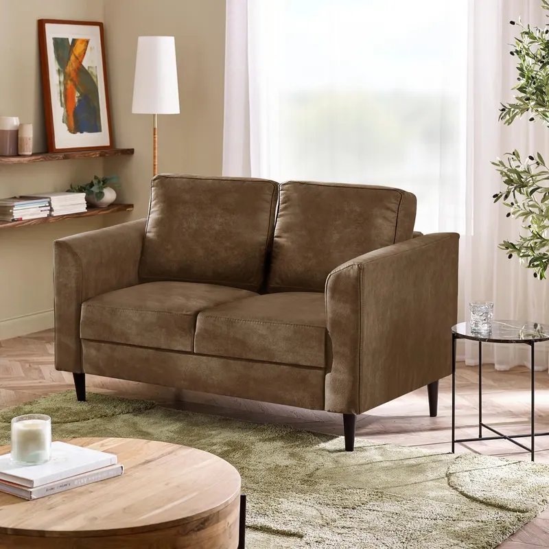 FurnitureboxUK Logan Brown Faux Leather 2 Seater Sofa Brown