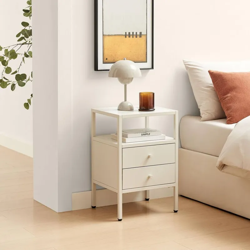 FurnitureboxUK Lykke Metal Storage Bedside Table in Cream Cream