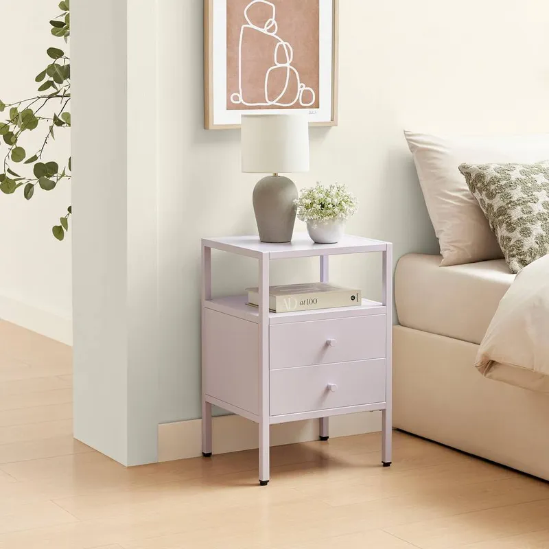 FurnitureboxUK Lykke Metal Storage Bedside Table in Lilac - Lilac - Size: One Size