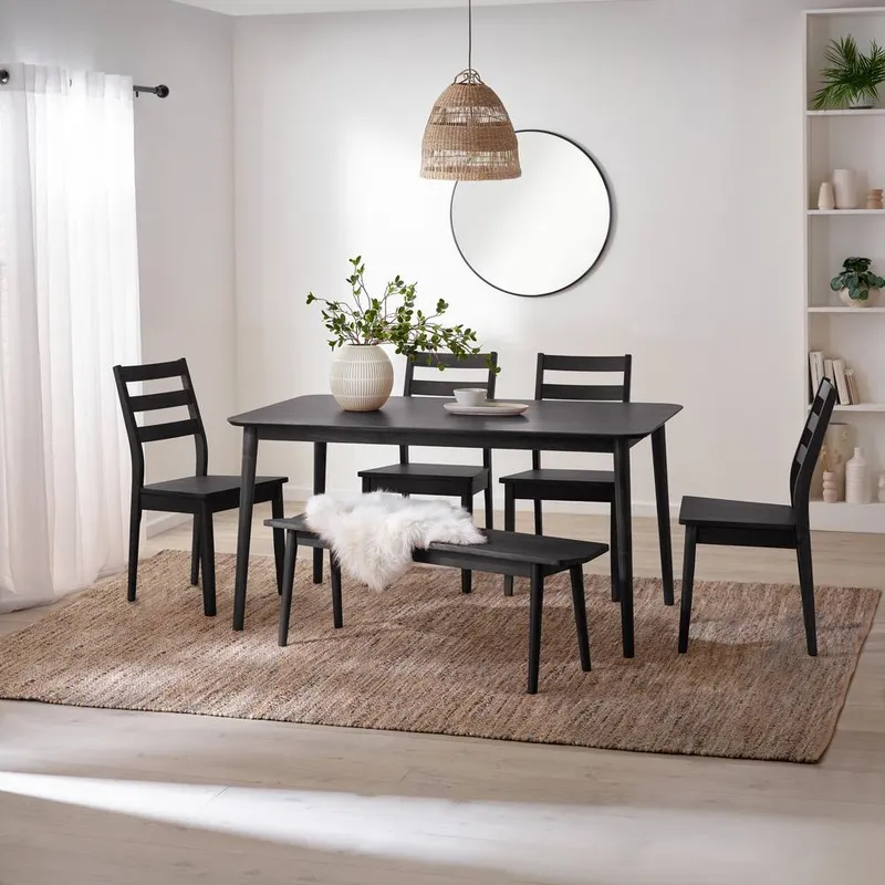 FurnitureboxUK Unisex Lynton Large Black Wooden Dining Table w/ 4 Chairs & Bench Black female
