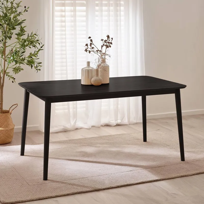 FurnitureboxUK Lynton Rectangular Black Wood 6 Seater Dining Table Black