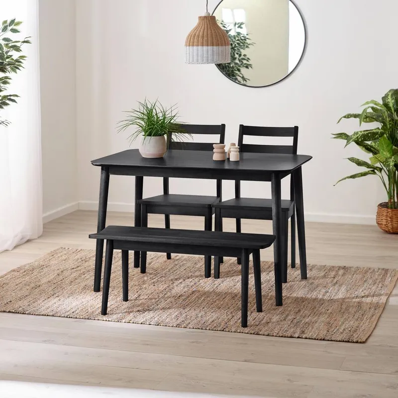 FurnitureboxUK Unisex Lynton Small Black Wooden Dining Table w/ 2 Chairs & Bench Black female