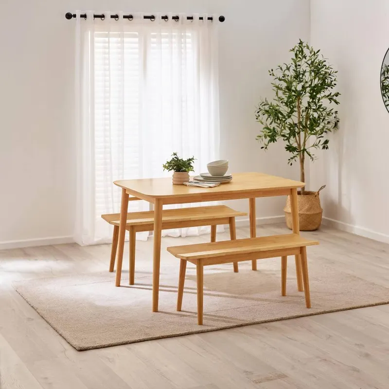 FurnitureboxUK Lynton Small Wooden Dining Table & 2 Benches in Light Oak Light Oak
