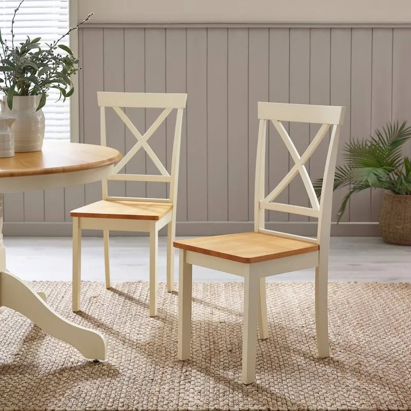 FurnitureboxUK Millford x2 Solid Wood Crossback Dining Chairs in Cream Cream