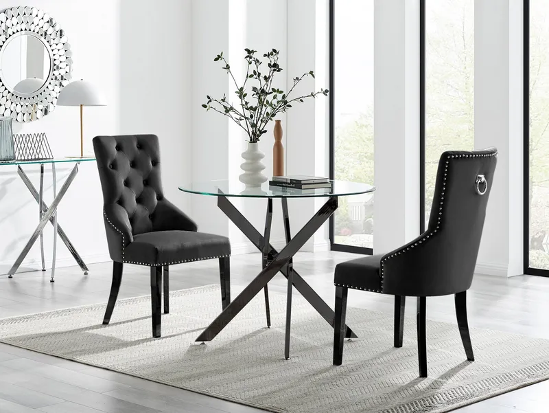 FurnitureboxUK Novara 100cm Round Black Leg Dining Table & 2 Belgravia Black Leg Chairs Black