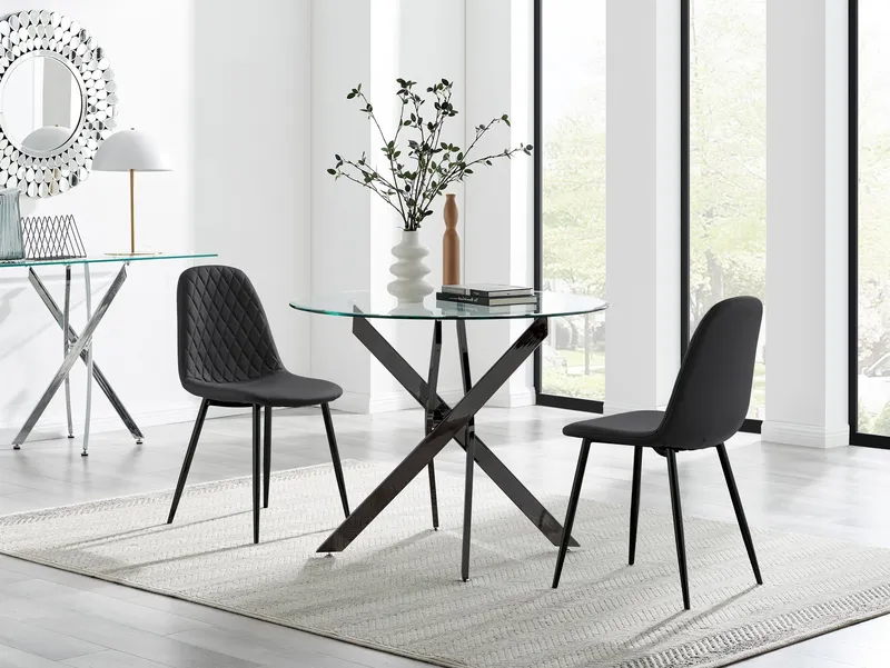 FurnitureboxUK Novara 100cm Round Black Leg Dining Table & 2 Corona Black Leg Chairs Black