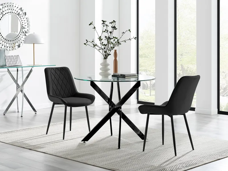 FurnitureboxUK Novara 100cm Round Black Leg Dining Table & 2 Pesaro Black Leg Chairs Black