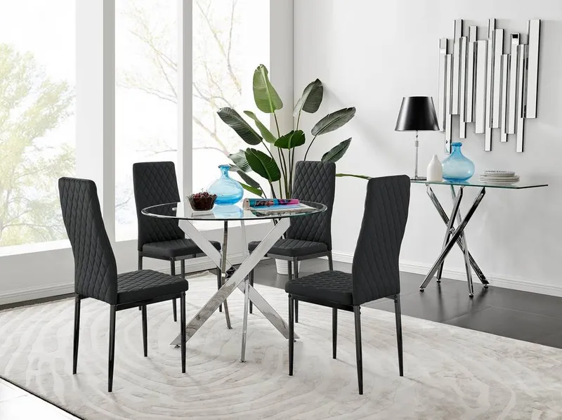 FurnitureboxUK Unisex Novara 100cm Round Dining Table & 4 Milan Black Leg Chairs Black One Size female