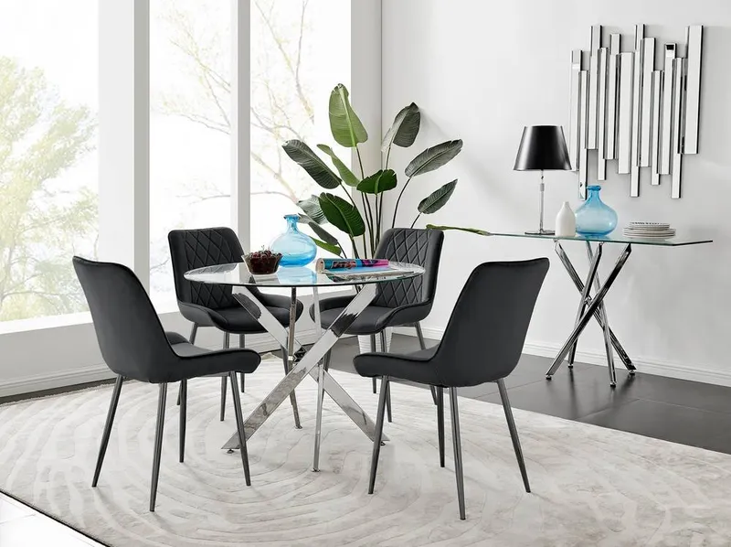FurnitureboxUK Unisex Novara 100cm Round Dining Table & 4 Pesaro Black Leg Chairs Black One Size female