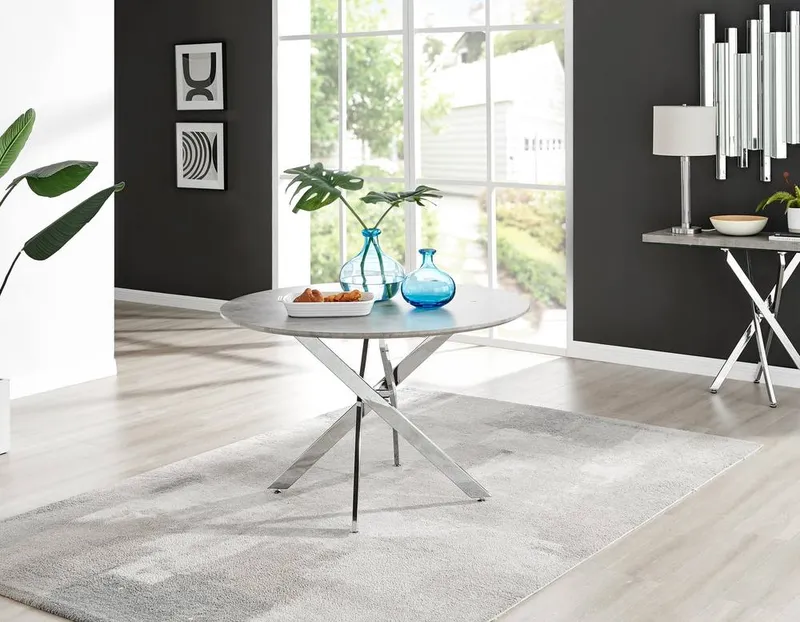 FurnitureboxUK Unisex Novara 120cm Round 6-Seater Dining Table w/ Silver Chrome Legs in Grey Grey One Size female