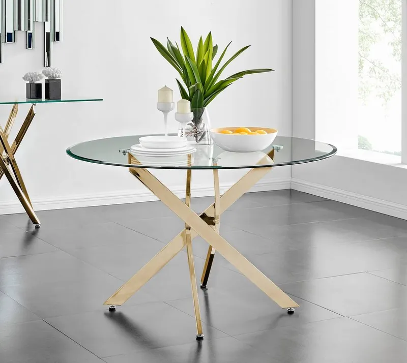 FurnitureboxUK Novara 120cm Round 6-Seater Glass & Metal Starburst Dining Table in Gold Gold
