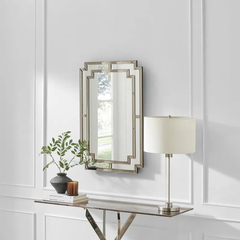 FurnitureboxUK Opaline Grey Deco Style Rectangle Wall Mirror Grey