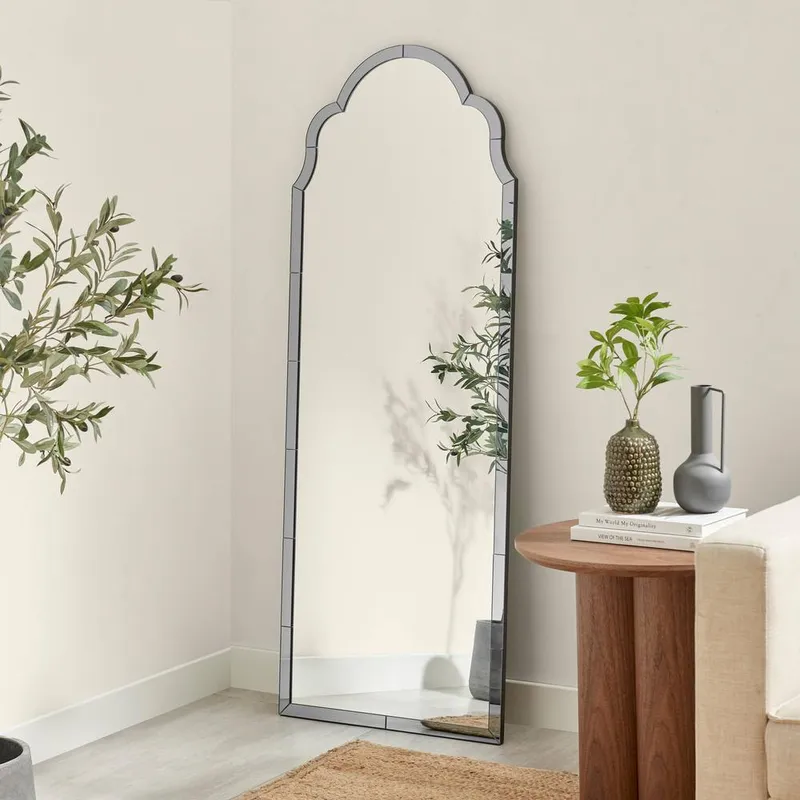 FurnitureboxUK Opaline Grey Ornate Full Length Arch Wall Mirror - Grey
