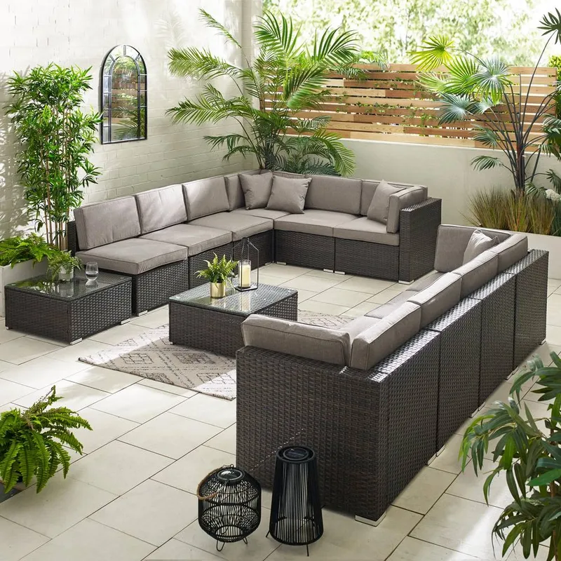 FurnitureboxUK Orlando 10 Seat Modular Outdoor Garden Rattan Sofa in Brown - Brown