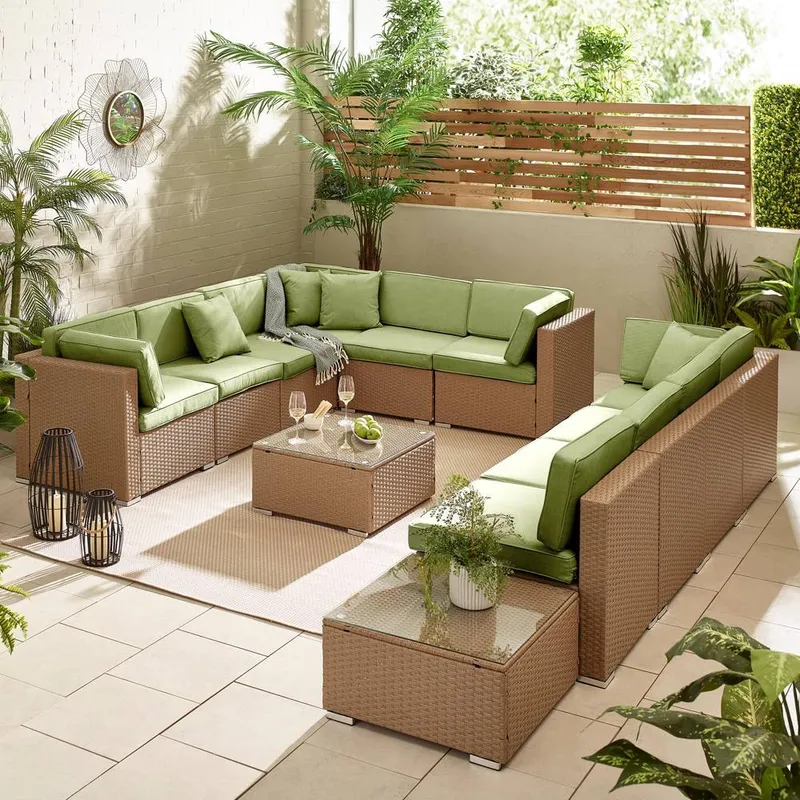 FurnitureboxUK Orlando 10 Seat Modular Outdoor Garden Rattan Sofa in Green Green