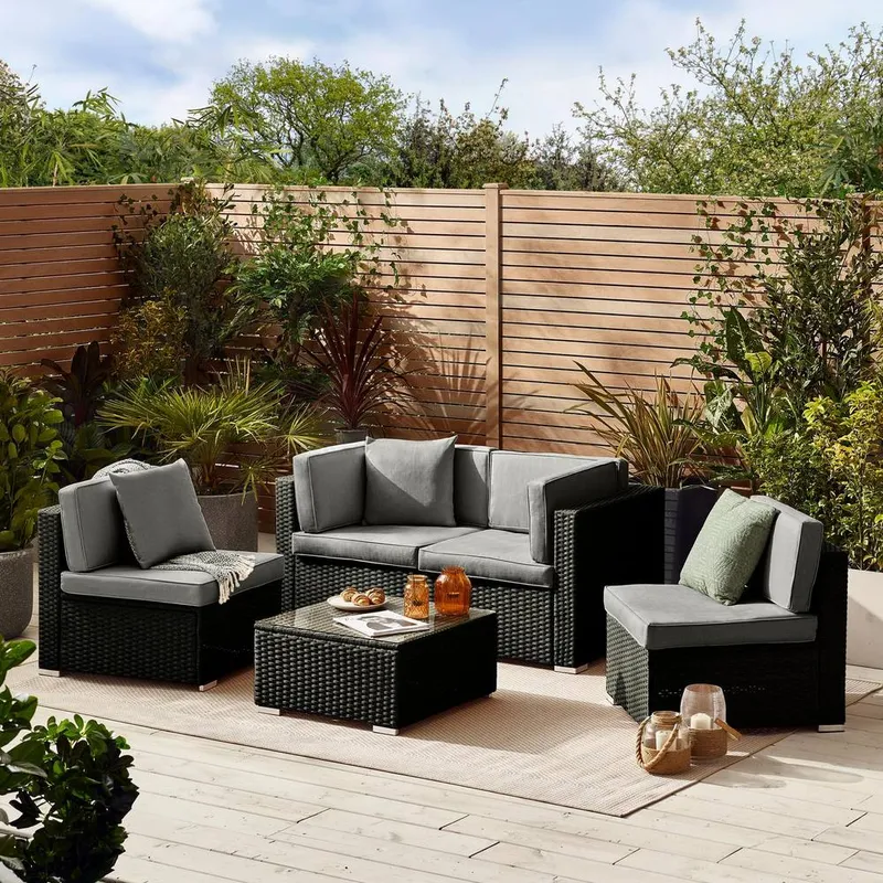 FurnitureboxUK Orlando 4 Seat Modular Outdoor Garden Rattan Sofa in Black - Black
