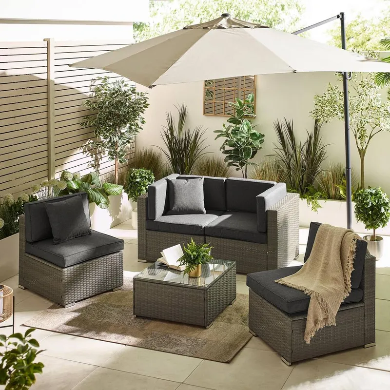 FurnitureboxUK Orlando 4 Seat Modular Outdoor Garden Rattan Sofa in Grey Grey