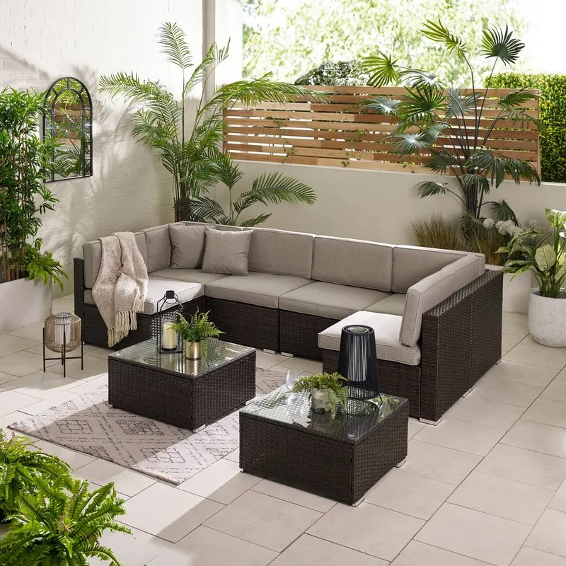 FurnitureboxUK Orlando 6 Seat Modular Outdoor Garden Rattan Sofa in Brown Brown