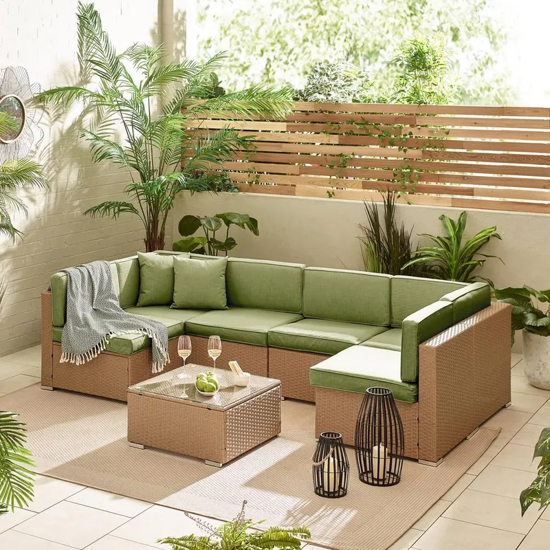 FurnitureboxUK Orlando 6 Seat Modular Outdoor Garden Rattan Sofa in Green - Green