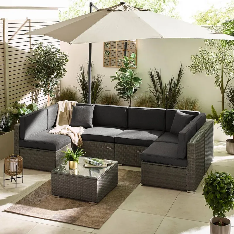 FurnitureboxUK Orlando 6 Seat Modular Outdoor Garden Rattan Sofa in Grey Grey