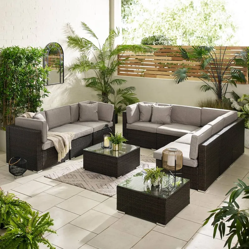 FurnitureboxUK Orlando 8 Seat Modular Outdoor Garden Rattan Sofa in Brown Brown