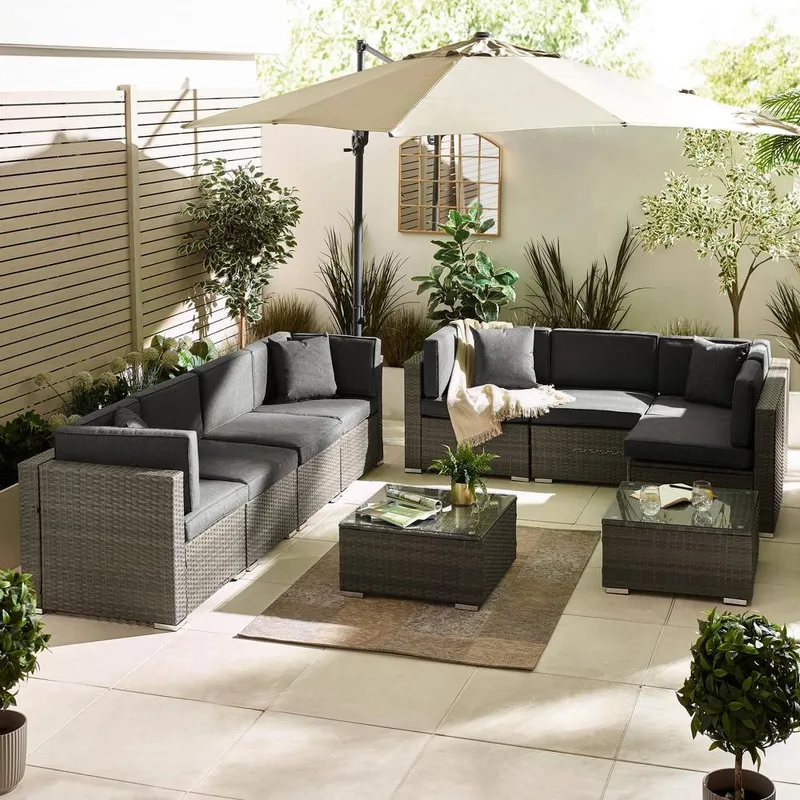 FurnitureboxUK Unisex Orlando 8 Seat Modular Outdoor Garden Rattan Sofa in Grey Grey female