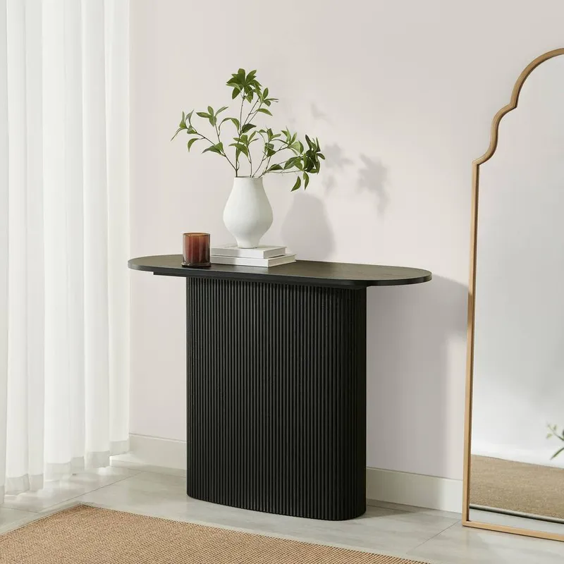 FurnitureboxUK Unisex Penrose Rounded Black Wood Console Table Black One Size female