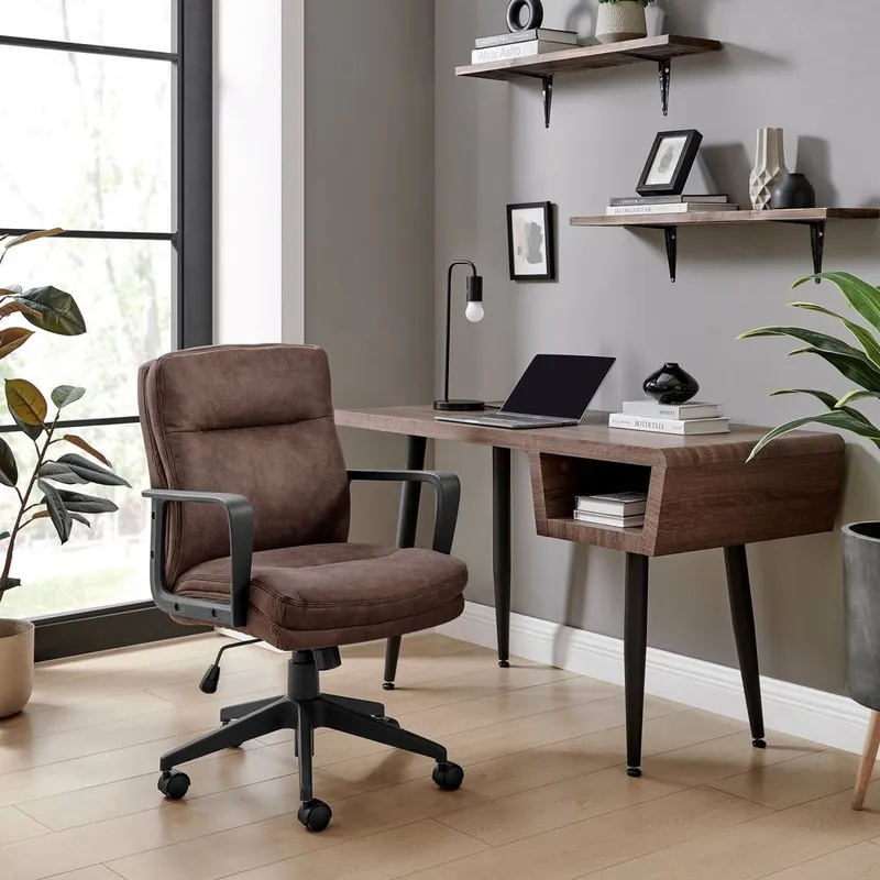FurnitureboxUK Rosco Faux Leather Office Chair in Brown - Brown