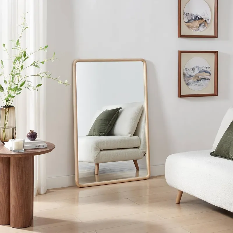 FurnitureboxUK Rowena Oak Wood Large 120x80cm Rectangle Wall Mirror in Light Brown - Light Brown