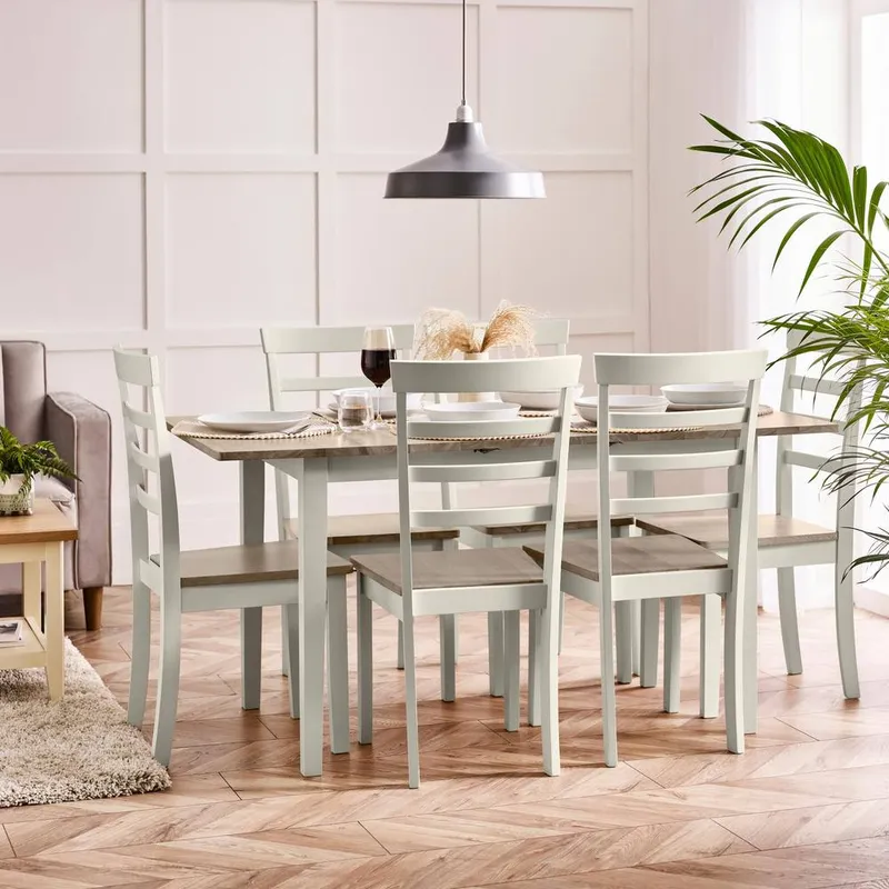 FurnitureboxUK Salcombe Extending Light Grey Wooden Table & 6 Whitby Dining Chairs - Light Grey - Size: One Size