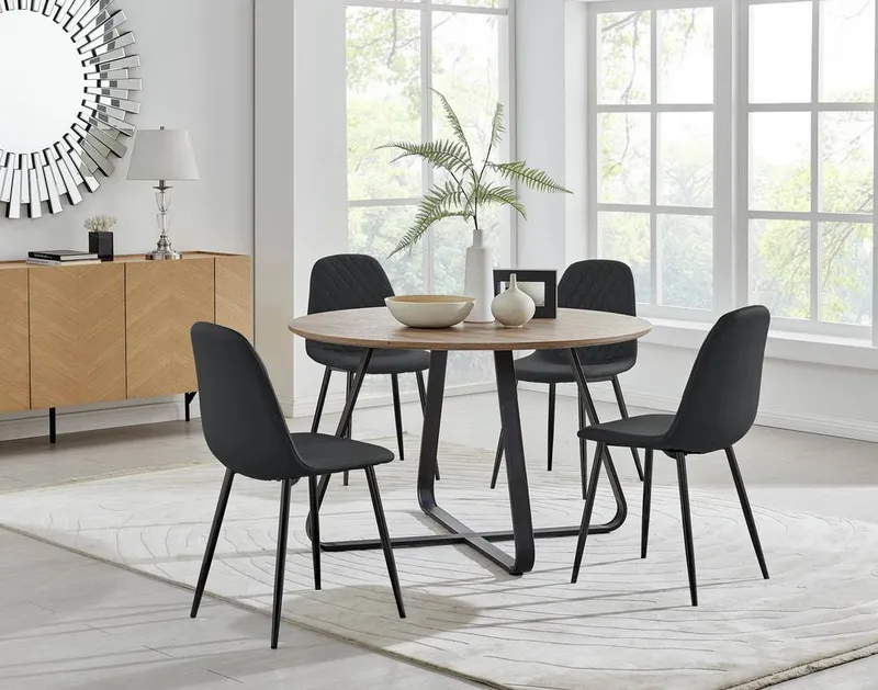 FurnitureboxUK Unisex Santorini Brown Round Table & 4 Corona Black Leg Chairs Black female