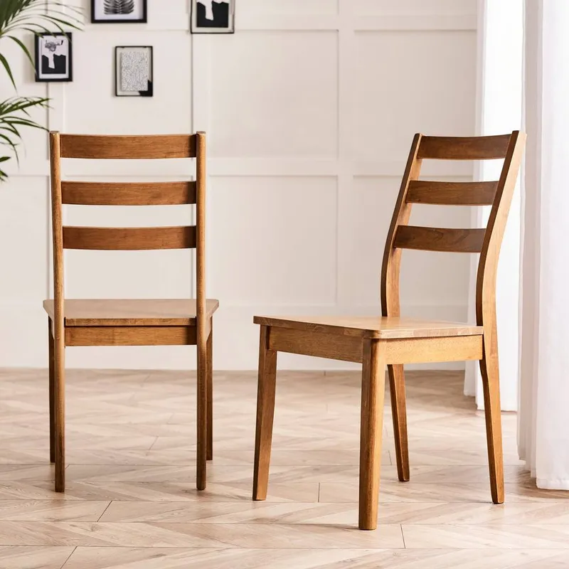 FurnitureboxUK Set of 2 Lynton Walnut Colour Wooden Dining Chairs - Walnut