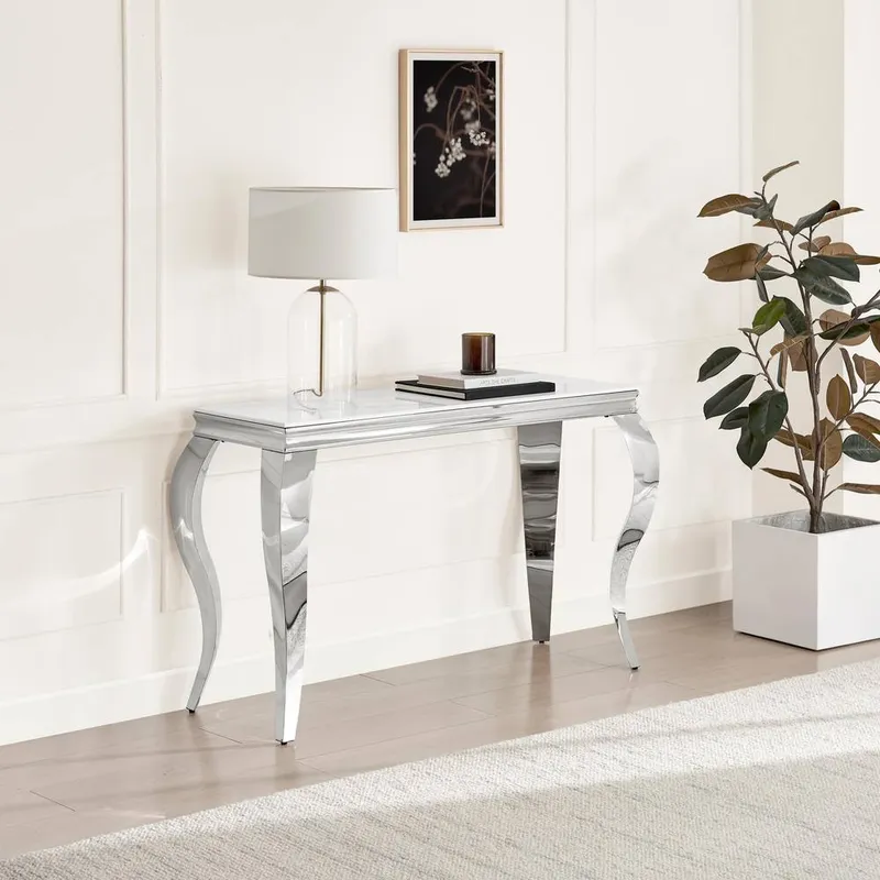 FurnitureboxUK Skye White Marble Glass & Metal Console Table - White