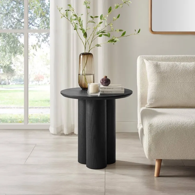 FurnitureboxUK Unisex Sutton Wood Veneer Round Side Table in Black Black female