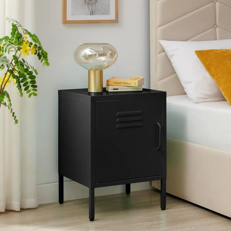 FurnitureboxUK Teksi 1 Door Black Metal Locker Bedside Table - Black