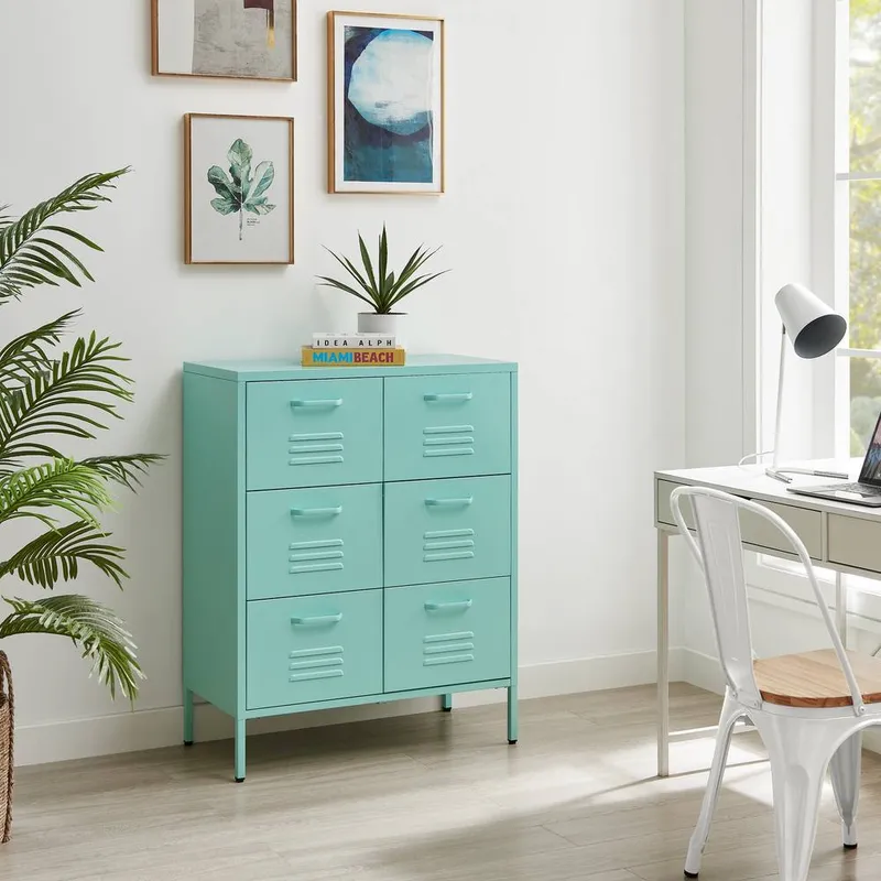 FurnitureboxUK Teksi Modern Metal 6 Drawer Sideboard in Blue - Blue