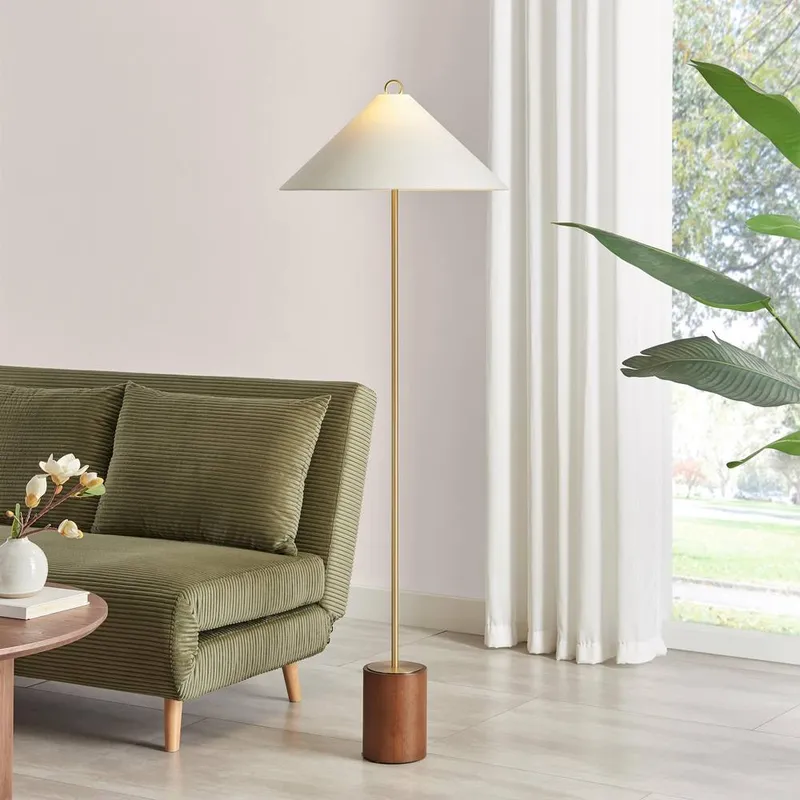 FurnitureboxUK Unisex Theo White & Wood Standing Floor Lamp in Walnut Walnut female