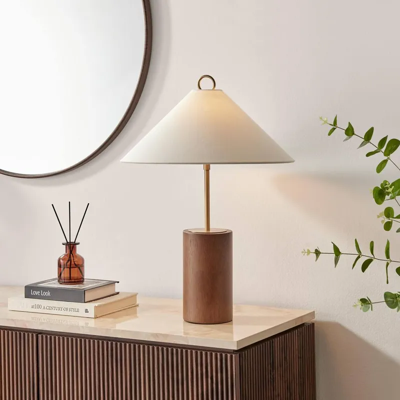 FurnitureboxUK Theo White & Wood Table Lamp in Walnut - Walnut - Size: One Size