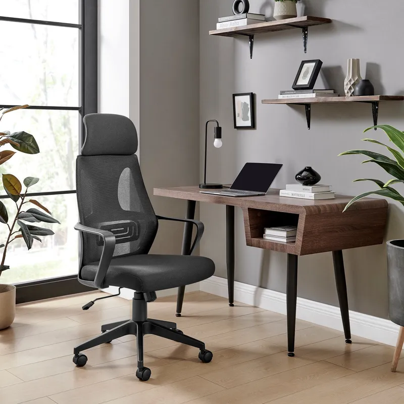 FurnitureboxUK Ubico Black Mesh & Fabric Office Chair - Black