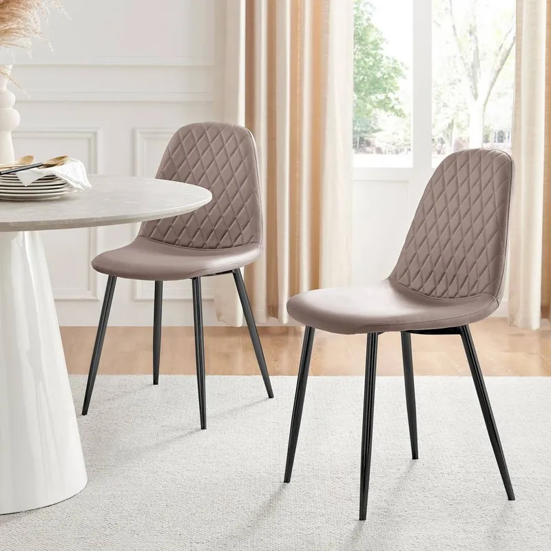 FurnitureboxUK 2x Corona Black Leg Faux Leather Dining Chair in Beige - Beige