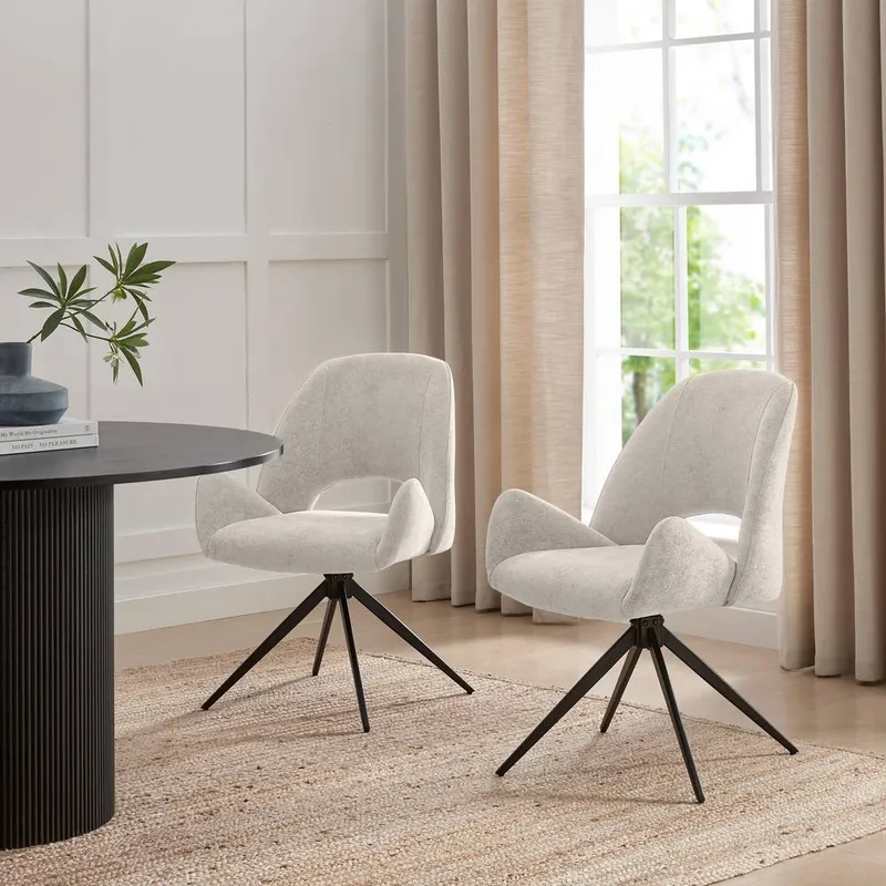 FurnitureboxUK 2x Layla Cream Fabric Swivel Dining Chairs - Cream - Size: One Size
