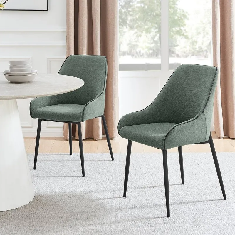 FurnitureboxUK Beaumont 2x Fabric Black Leg Dining Chair in Green Green