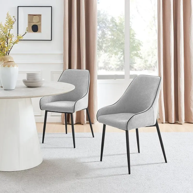 FurnitureboxUK Beaumont 2x Fabric Black Leg Dining Chair in Grey - Grey