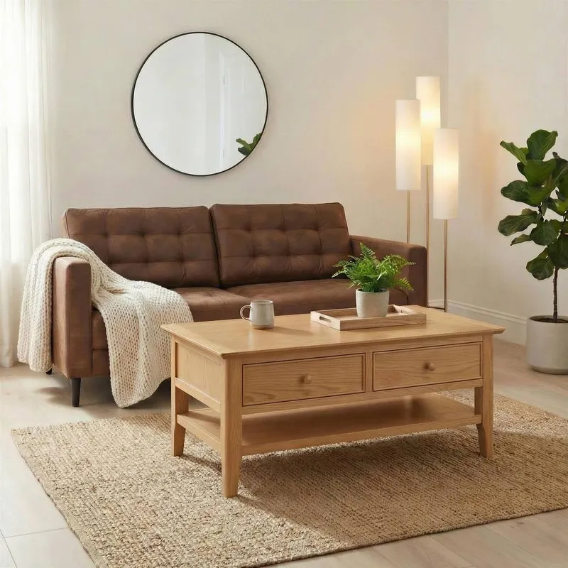 FurnitureboxUK Belle Rectangular Oak Wood Coffee Table in Light Brown Light Brown