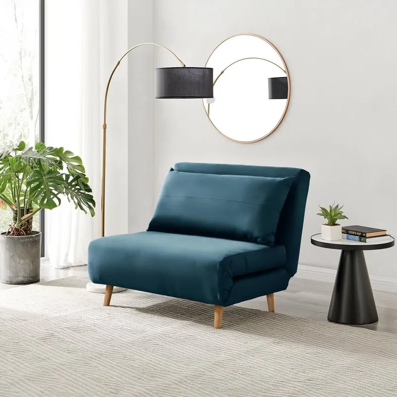 FurnitureboxUK Unisex Bobby Blue Velvet Single Folding Sofa Bed Chair Blue female