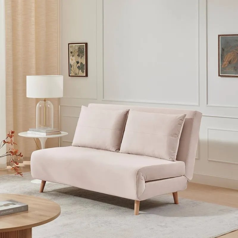 FurnitureboxUK Bobby Pale Pink Velvet Double Folding Sofa Bed - Pink