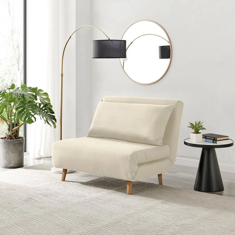 FurnitureboxUK Unisex Bobby White Boucle Fabric Single Folding Sofa Bed Chair White One Size female